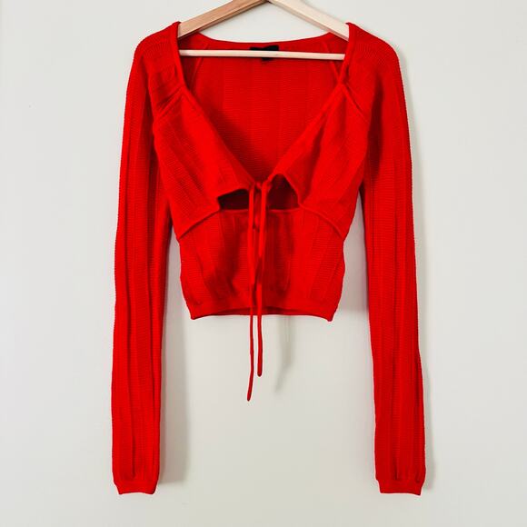 NWOT Revolve h:ours Cora Women's Blouse Top Shirt Cutout Bright Red Large Tie - Picture 4 of 8